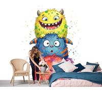 DLERFLOVR Photo Wallpaper Healing Fairy Tales 250x175cm 3D Effect Wall Mural Little Monster Silk Premium Art Print Decoration Poster Picture Design for Living Room, Bedroom Office Wall Decor, Blue