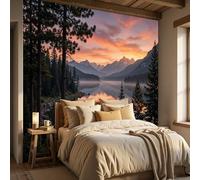 DLERFLOVR Photo Wallpaper Natural Scenery 3D Effect Panoramic Mural Sunset Over The Misty Mountains Wall Paper for Bedroom, Living Room, Restaurant, Cafe Fireplace Wall Decoration, 200x140cm Orange