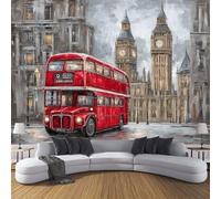 DLERFLOVR Photo Wallpaper Retro British Style 3D Effect Panoramic Mural London Big Ben Street Wall Paper for Bedroom, Living Room, Restaurant, Cafe Fireplace Wall Decoration, 300x210cm Brown