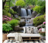 DLERFLOVR Photo Wallpaper Rock Waterfall Wallpaper - 150x105cm Silk Cloth Wall Murals Japanese Garden Photo Mural for Bedroom Living Room Home Decoration Poster Picture
