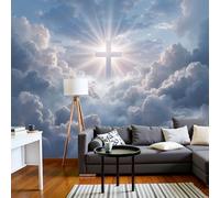 DLERFLOVR Photo Wallpaper Sacred and Solemn Wind 3D Effect Panoramic Mural Sacred Geometry, Clouds Wall Paper for Bedroom, Living Room, Restaurant, Cafe Fireplace Wall Decoration, 400x280cm Blue-Gray