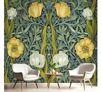 DLERFLOVR Photo Wallpaper Vintage Tulips 200x140cm - Silk Premium Art Print Victorian Style Wall Mural Decoration XXL Poster Picture Design for Living Room Bedroom, Olive Green