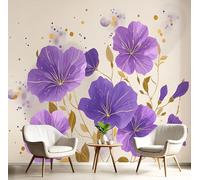 DLERFLOVR Photo Wallpaper Watercolor Illustration 3D Effect Panoramic Mural Purple Wildflowers Wall Paper for Bedroom, Living Room, Restaurant, Cafe Fireplace Wall Decoration, 250x175cm Purple