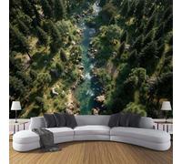 DLERFLOVR Pine Vegetation and Rivers Photo Wallpaper Forest Aerial View Wall Mural Silk Wall Décor Art Large Poster Picture Design Modern for Living Room Bedroom Dorm Décor 250x175cm - Dark Green
