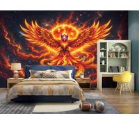 DLERFLOVR Rebirth from The Ashes Wall Mural for Living Room, 450x315cm Panoramic Photo Wallpaper Phoenix Silk Wall Covering for Bedroom Office Sofa Background Decor, Orange