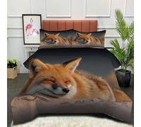 DLERFLOVR Red Fox Sleeping Soundly Duvet Set, Beach Landscape, Soft Reversible Coverless Duvet with 2 Pillowcases, Down Alternative Bedding Comforter Sets for All Seasons, Light Brown 135x200cm