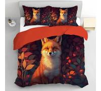 DLERFLOVR Red Leaf Fox Duvet Cover Sets, Reversible Single Bedding Bed Set, Dreamy Light And Shadow Comforter Cover with Zipper Closure and 1 Pillowcases 50x75 cm, Orange-Red