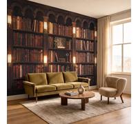 DLERFLOVR Retro Bookshelf Photo Mural Dark Academy Photo Wallpaper Wall Covering Premium Silk Art Print Wallpaper for Living Room, Bedroom, Sofa TV Background Wall Decor, 350x256cm