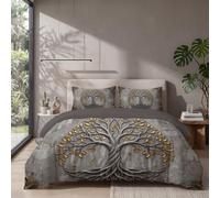 DLERFLOVR Retro Distressed Duvet Cover Set 3 Piece with 2 Pillowcases | Ash Bedding Set, Reversible Quilt Cover with Luxury Decorative Tree, Soft Brushed Microfiber Bedding Cover, 260x220cm
