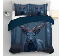 DLERFLOVR Reversible Duvet Cover Sets Deer Portrait King Bedding The Jungle Book Comforter Cover Sets Ultra Soft Quilt Bed Covers Set with Pillow Cases, 230x220cm, Dark Blue