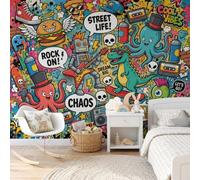 DLERFLOVR Robot Dinosaur Octopus Photo Mural Pop Graffiti Wall Covering Photo Wallpaper Wall Art Decor Print Picture Image Design for Living Room Bedroom Office, 400x280cm, Bright Yellow