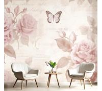 DLERFLOVR Romantic Flowers Butterfly Photo Wallpaper, French Style Mural Decoration Poster Picture, Large Wallpaper Mural for Wall Bedroom Living Room Tv Background Sofa Wall 250x175cm, Light Pink