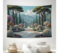 DLERFLOVR Romantic Garden Path Tapestry Blue-Green Wall Tapestries Victorian Garden Wall Hanging Wall Decor for Bedroom Aesthetic Dorm Room Home Decorations 150x130 cm