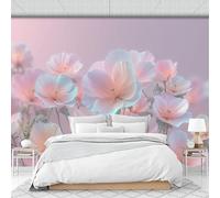 DLERFLOVR Romantic Style Wall Paper, 400x280cm Photo Wallpaper Dahlia Flower Field Poster Picture Design Modern Wall Mural Decoration for Living Room Bedroom Office, Light Pink