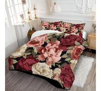 DLERFLOVR Rose Bush Coverless Duvet King Romantic Retro Flowers Quilt Comforter Lightweight and Warm Bedding Sets with 2 Pillow Sham for All-Season 230x220cm Claret