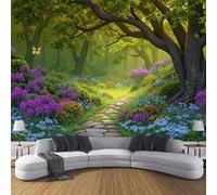 DLERFLOVR Shady Trees Photo Wallpaper Spring Forest Wall Mural Silk Wall Décor Art Large Poster Picture Design Modern for Living Room Bedroom Dorm Décor 200x140cm - Emerald Green