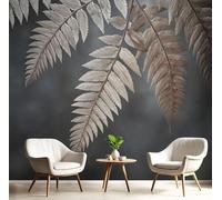 DLERFLOVR Silver-Beige Fern Leaves Wallpaper 450x315cm - Mist Wall Mural Dark Gray Photo Wallpaper Silk Contact Paper for Living Room Bedroom TV Backdrop Hallway