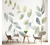 DLERFLOVR Simple Eucalyptus Leaves Wallpaper 350x256cm - Watercolor Painting of Leaves Wall Mural Light Green Photo Wallpaper Silk Contact Paper for Living Room Bedroom TV Backdrop Hallway