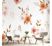 DLERFLOVR Simple Floral Wall Paper, 300x210cm Photo Wallpaper Flowers and Leaves Poster Picture Design Modern Wall Mural Decoration for Living Room Bedroom Office, Orange
