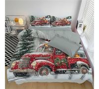 DLERFLOVR Single Duvet Cover Set Old-Fashioned Truck Golden Retriever Quilt Cover Set Ultra Soft & Breathable Old Farmhouse Bedding Sets with Pillowcases and Zipper Closure, Red