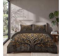 DLERFLOVR Single Duvet Cover Sets Golden Butterfly Tree Reversible Bedding Set | 2 pcs Microfibre Dark Relief Style Quilt Comforter Cover 135x200cm with Zipper Closure and 1 Pillowcase 50x75 cm