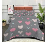 DLERFLOVR Single Duvet Set, Soft Cute Love Heart Coverless Duvet with 2 Pillowcases, Children'S Illustrations Down Alternative Bedding Quilted Comforter Sets for All Seasons, 135x200cm Charcoal Gray