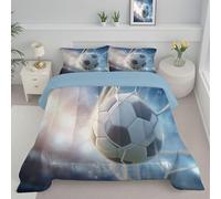 DLERFLOVR Single Duvet Set, Soft Football Coverless Duvet with 2 Pillowcases, Tennis Goal Down Alternative Reversible Bedding Quilted Comforter Sets for All Seasons, 135x200cm Blue