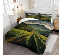 DLERFLOVR Single Duvet Set, Soft Vineyard Fields Coverless Duvet with 2 Pillowcases, Italian Landscape Down Alternative Bedding Quilted Comforter Sets for All Seasons, 135x200cm Green
