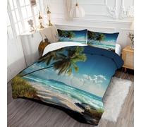 DLERFLOVR Single Duvet - Turquoise Waters Coverless Duvet - All Seasons Tropical Islands Duvet- Quilt with Pillowcases - Lightweight Washable Comforter 135x200cm Blue-Green