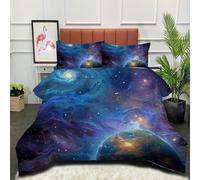 DLERFLOVR Single Duvet - Universe Galaxy Coverless Duvet - All Seasons Fantasy Vortex Starry Sky Duvet- Quilt with Pillowcases - Lightweight Washable Comforter 135x200cm Blue