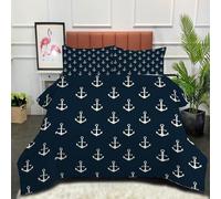 DLERFLOVR Small Anchor Icon Coverless Duvet Double 2, Coverless Duvets Beach Style Cosy and Lightweight 200x200cm Quilt with Pillowcase for All Seasons, Navy Blue