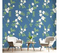 DLERFLOVR Small Floral Pattern Wallpaper 350x256cm - British Country Retro Style Wall Mural Teal Photo Wallpaper Silk Contact Paper for Living Room Bedroom TV Backdrop Hallway