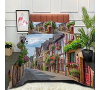 DLERFLOVR Small Town Streets Coverless Duvet 230x220cm All Seasons Quilt Medieval Village Coverless Bedding Set Lightweight Comfort Duvets with Pillowcases, Brown