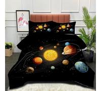 DLERFLOVR Solar System All Season Duvet - 135x200cm Coverless Duvet Universe Planet Down Alternative Cosy and Lightweight with Pillowcases, Black