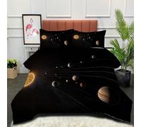 DLERFLOVR Solar System Planets Coverless Duvet Double, Washable Planet Coverless Duvets Camping Sleepovers Travel Duvet Super Soft Comfy Duvets with Pillowcase 200x200cm Black