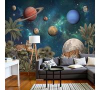 DLERFLOVR Space Rainforest Wall Mural - 300x210cm Fluorescent Green 3D Effect Photo Wallpaper Tropical Jungle Panoramic Wall Art Poster for Living Room Bedroom Office Decoration, Fluorescent Green