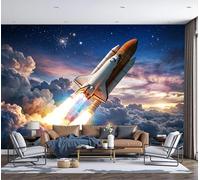 DLERFLOVR Space Shuttle Launch Wall Mural - 300x210cm Navy Blue 3D Effect Photo Wallpaper Aerospace Photography Panoramic Wall Art Poster for Living Room Bedroom Office Decoration, Navy Blue