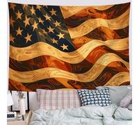 DLERFLOVR Stars and Stripes wave pattern Tapestry Wall Hanging - American flag Wall Tapestries Aesthetic Home Decor for Bedroom Living Room Nursery, 150x130 cm, brown