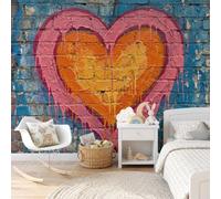 DLERFLOVR Street Graffiti Heart Wall Murals 400x280cm Mural Wallpaper Pop Art Wall Art Large Format Digital Print for Bedroom Living Room Tv Background Decoration, Sky Blue