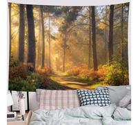 DLERFLOVR Sunlight Filters Through The Leaves Tapestry, Autumn Forest Wall Hanging Tapestries Aesthetic Tapestry Home Decor for Bedroom Living Room Dorm, 230x180 cm, Yellow