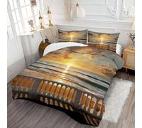 DLERFLOVR Sunset At Sea Coverless Duvet King Lightweight and Warm Bedding Golden Beach Down Alternative with Pillow Shams for All Seasons 230x220cm Orange