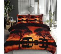 DLERFLOVR Sunset Duvet Cover Set - Double Elephant Trees Bedding Set With Zipper Closure, Also As Quilt Cover Or Comforter Cover, 200X200Cm 3 Pieces(1 Duvet Cover + 2 Pillowcases)