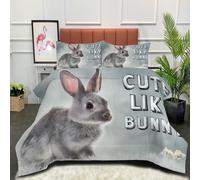 DLERFLOVR Super King Duvet - Rabbit Coverless Duvet - All Seasons Cute Animals Duvet- Quilt with Pillowcases - Lightweight Washable Comforter 240x260cm Grey