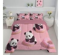 DLERFLOVR Super King Duvet Set, Soft Donut Coverless Duvet with 2 Pillowcases, Cute Panda Down Alternative Reversible Bedding Quilted Comforter Sets for All Seasons, 240x260cm Blush Powder