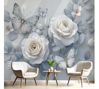 DLERFLOVR Surrealism Wall Paper, 200x140cm Photo Wallpaper 3D Rose Butterfly Poster Picture Design Modern Wall Mural Decoration for Living Room Bedroom Office, Grey