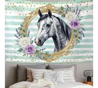 DLERFLOVR Tapestry Fairy Tale Horse Wall Hanging Striped Watercolor Tapestries Poster Decor for College Dorm Beach Throws Table Cloth Bedding Wall Blanket, 150x130 cm, Mint Green