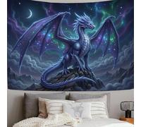 DLERFLOVR Tapestry Fantasy Dragon Wall Hanging Magic Mountain Peak Tapestries Poster Decor for College Dorm Beach Throws Table Cloth Bedding Wall Blanket, 230x180 cm, Dark Blue