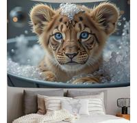 DLERFLOVR Tapestry Little Lion In A Jar Wall Hanging Realistic Photography Style Tapestries Poster Decor for College Dorm Beach Throws Table Cloth Bedding Wall Blanket, 150x100 cm, Grey