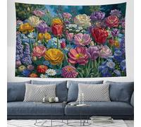 DLERFLOVR Tapestry Tulip Poppy Wall Hanging Tapestry English Garden Tapestries Wall Art Decor for Bedroom, Dorm, College, Living Room, 150x130 cm Multicolor