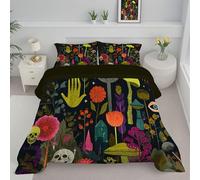 DLERFLOVR Tarot Skull And Mushrooms Reversible Coverless Duvet King Lightweight and Warm Bedding Celestial Elements Down Alternative with Pillow Shams for All Seasons 230x220cm Sage Green